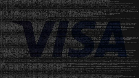 Visa Inc. logo made of source code on computer screen. Editorial loopable Stock Footage 92037670