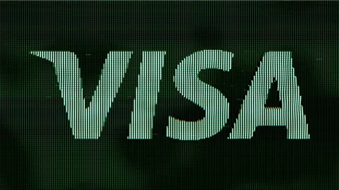 VISA Logo Pixel Screen Animation. Futuristic Dot Texture Build Up with Ping Stock Footage 239400295