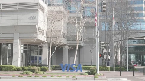 VISA logo sculpture in front of their HQ in Foster City, California Stock Footage 171189699