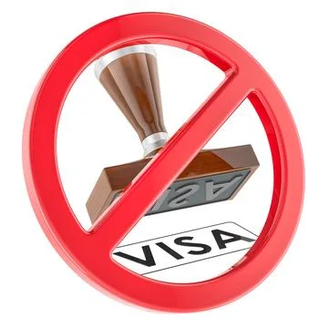 Visa restriction stamp with red prohibition sign. 3D rendering Stock Illustration