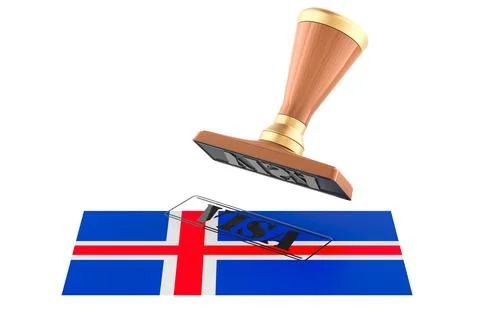 Visa stamp with Iceland flag. 3D rendering Stock Illustration