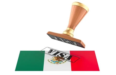 Visa stamp on Mexico flag. 3D rendering Stock Illustration