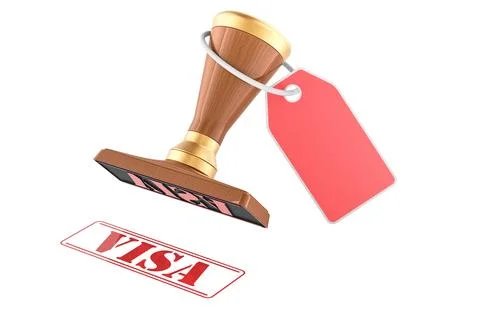 Visa stamp with red tag. 3D rendering Stock Illustration