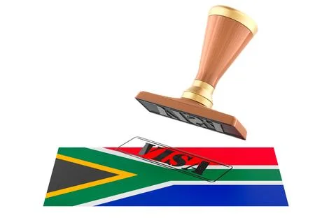 Visa stamp on South Africa flag. 3D rendering Stock Illustration