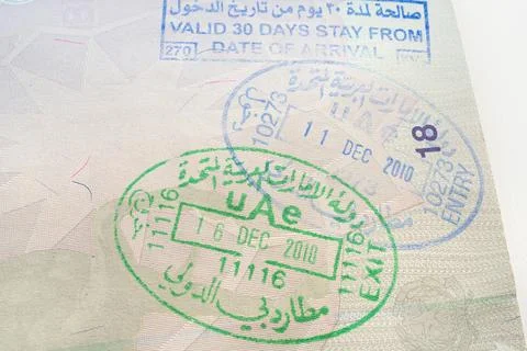 The Visa of UAE on a passport Stock Photos