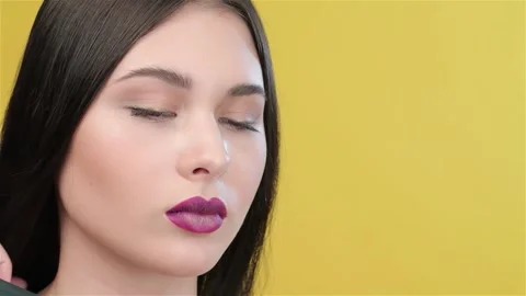 Visagist skillfully preparing a stunning model for eye makeup Stock Footage 311641965