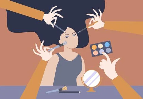 Visagists do professional face makeup for a woman Stock Illustration