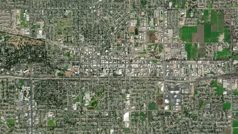 Visalia City Map Zoom (CA, USA) from Space to Earth (no pin, no text) Video stock 339747377