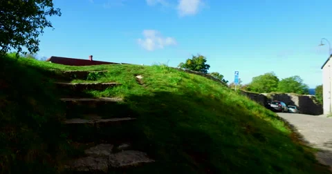 Visby medieval citywall during morning on the island Gotland in Sweden Stock Footage