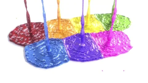 Viscous liquid paint rainbow fall on white back intro super slow motion 库存影片 259187526