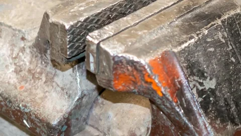 Vise on a bronze workbench Stock Footage 303008779