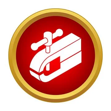Vise grip clamp tool icon in a red and gold button style Stock Illustration