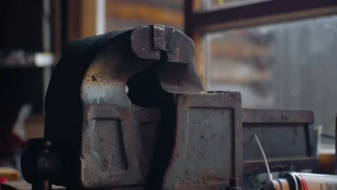 Vise on a workbench in a workshop Stock Footage 156100810