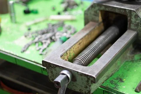 Vise in the workshop on the workbench Stock Photos