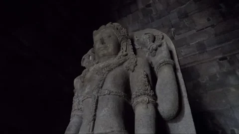 Vishnu Statue inside Vishnu Temple Cell, Prambanan Complex, Java, Indonesia Stock Footage 249608077