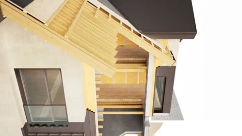Visible structures, insulation and finishing on cross section of house. 動画素材 107618387