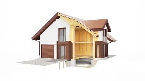 Visible structures, insulation and finishing on cross section of house. 動画素材 111593414