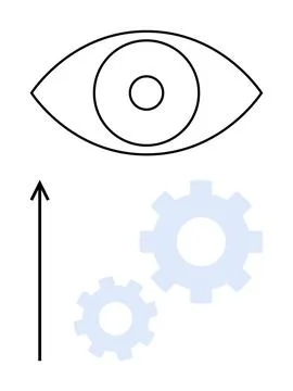 Vision and Progress Eye, Gears, and Arrow Symbolizing Insight and Growth Stock Illustration