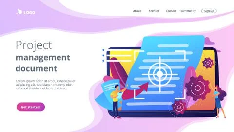 Vision and scope document concept landing page. Illustrazione stock