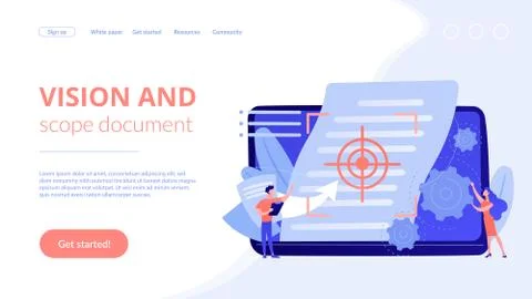 Vision and scope document concept landing page. Stock Illustration