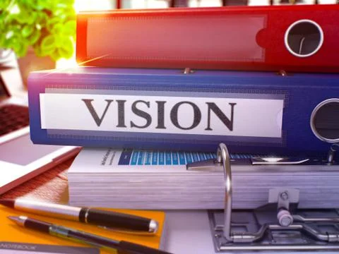 Vision on Blue Ring Binder. Blurred, Toned Image Stock Illustration