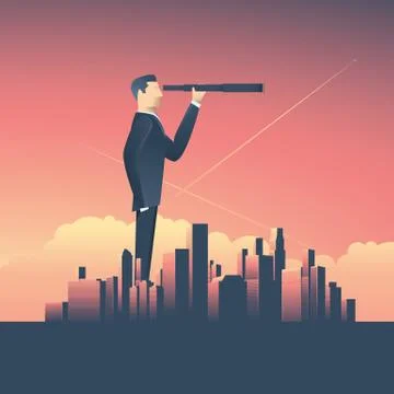Vision concept in business with vector icon of businessman and telescope Stock Illustration