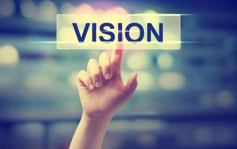 Vision concept with hand pressing a button Foto stock