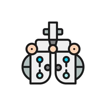 Vision correction device, eye exam flat color line icon. 스톡 일러스트