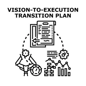 Vision to execution transition plan achieving business goals Stock Illustration