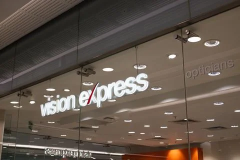Vision Express Opticians Storefront Signage View. London, UK, 17 February 2024 Stock Photos