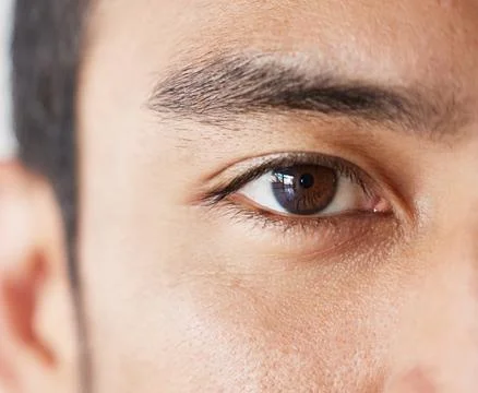 Vision, eye and portrait of man closeup, thinking and ideas for startup business Stock Photos