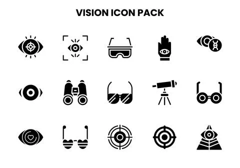 Vision Glyph Set Icons Pack Stock Illustration