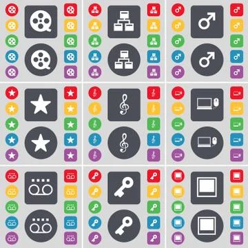 Vision, Network, Mars cursor, Star, Clef, Laptop, Cassette, Key, Window icon sym Illustrazione stock