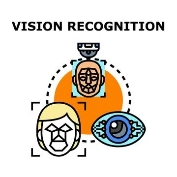 Vision recognition technology processing human faces for identification Stock Illustration