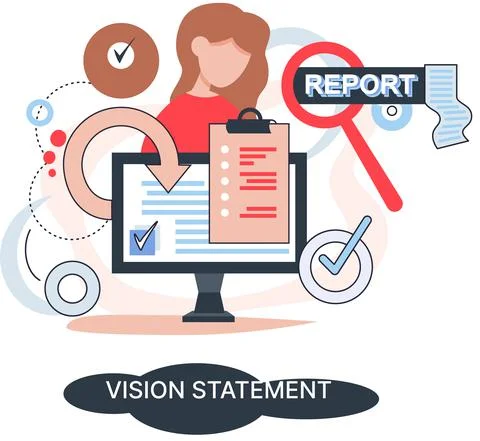 Vision statement, description of main business idea, business format, advantage Stock Illustration