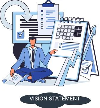 Vision statement, description of main business idea format, goals, achievements Illustrazione stock