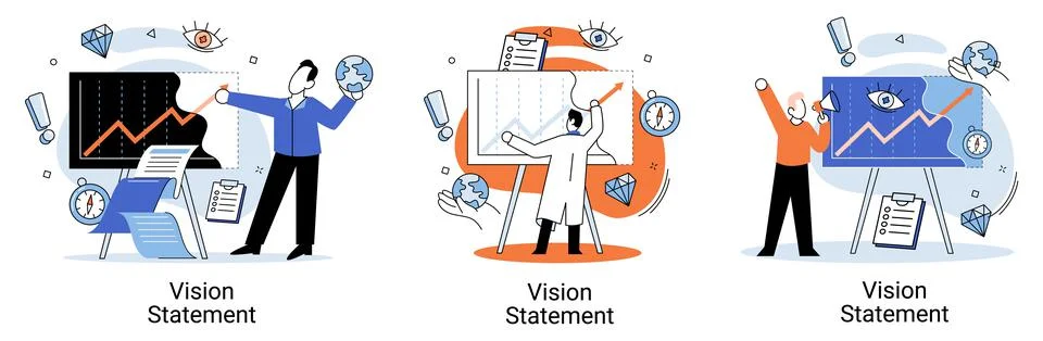 Vision statement, description of main business idea, business format, advantage Stock Illustration