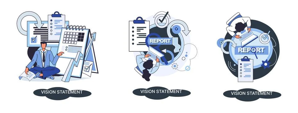 Vision statement, description of main business idea, business format, advantage Stock Illustration