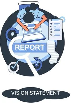 Vision statement, description of main business idea, business format, advantage Stock Illustration