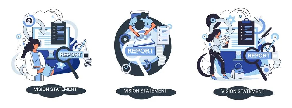 Vision statement, description of main business idea, business format, advantage Illustrazione stock