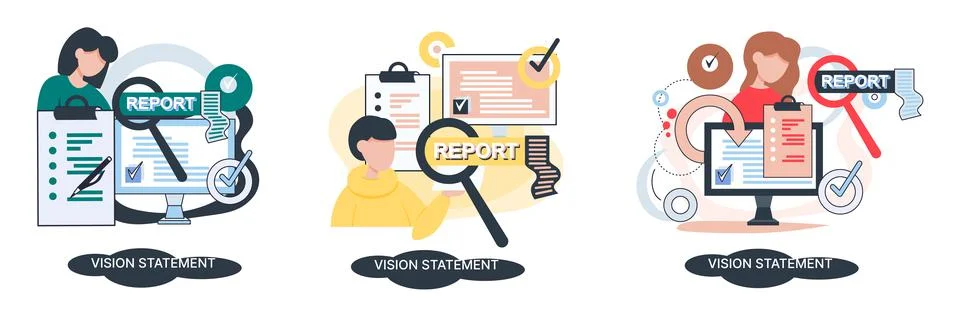 Vision statement, description of main business idea, business format, advantage Stock Illustration
