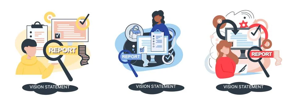 Vision statement, description of main business idea, business format, advantage Illustrazione stock