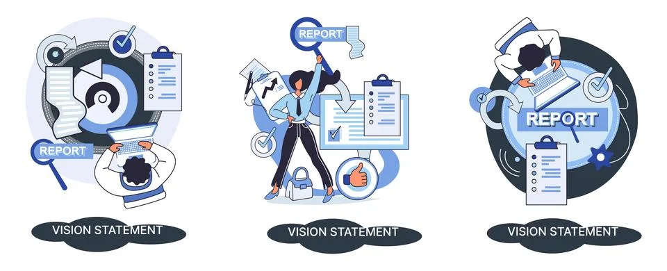Vision statement, description of main business idea, business format, advantage Stock Illustration