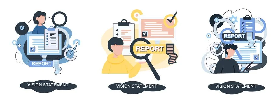 Vision statement, description of main business idea, business format, advantage Stock Illustration
