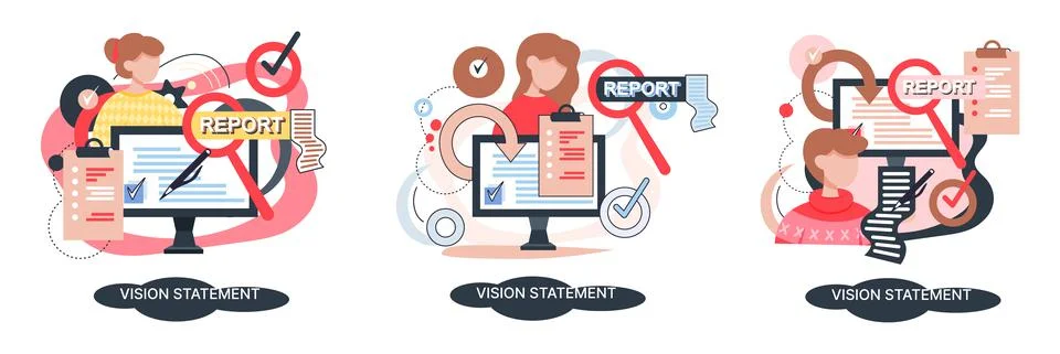 Vision statement, description of main business idea, business format, advantage Illustrazione stock