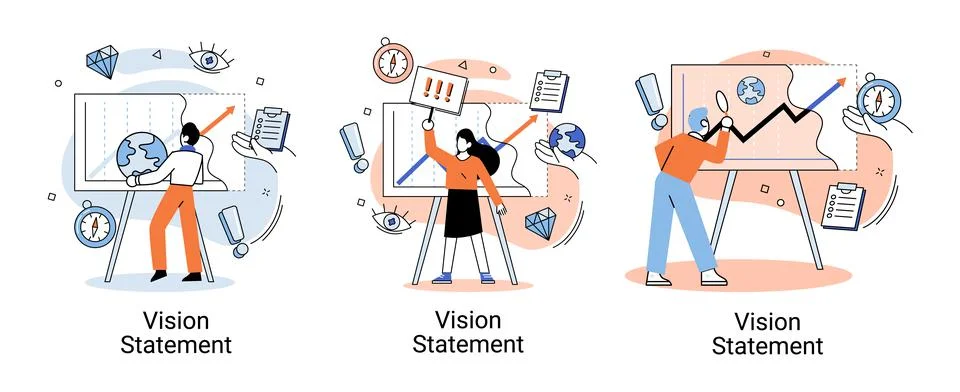 Vision statement, description of main business idea, business format, advantage Stock Illustration