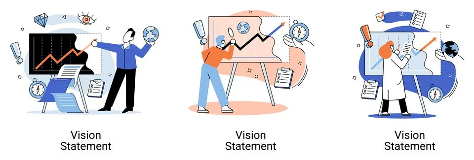 Vision statement, description of main business idea, business format, advantage Illustrazione stock
