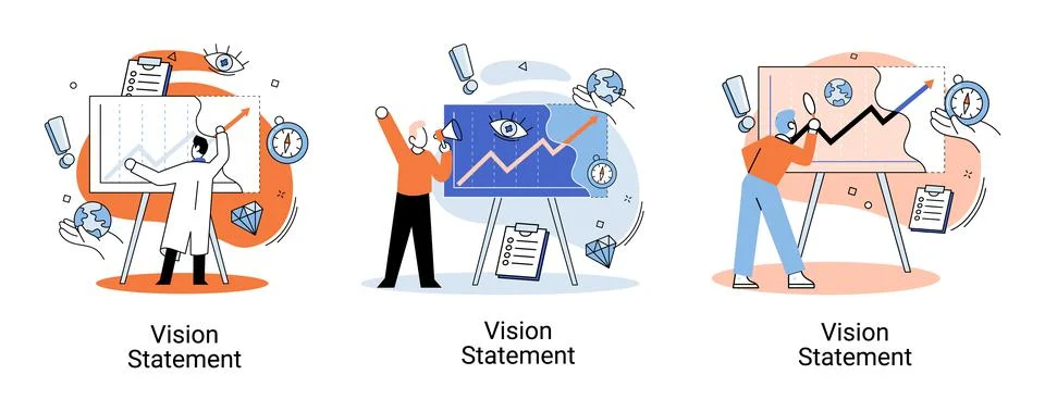 Vision statement, description of main business idea, business format, advantage Stock Illustration