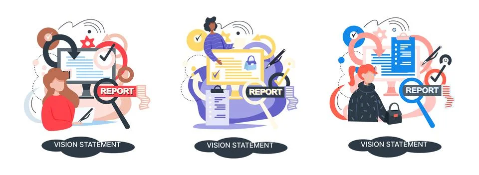 Vision statement, description of main business idea, business format, advantage Stock Illustration