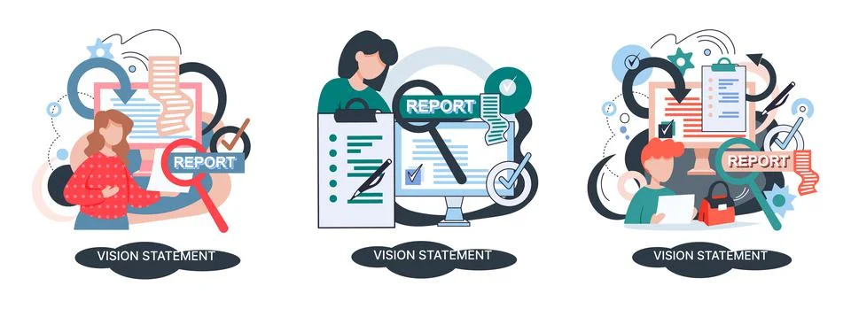 Vision statement, description of main business idea, business format, advantage Stock Illustration